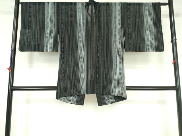 平和屋着物▽道中着　スリーシーズン　春夏秋　塵除け　縞　黒地　さが美扱い　正絹　逸品　DABH0208op