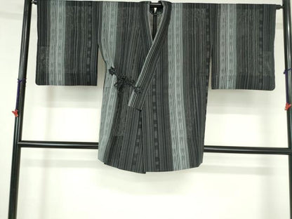 平和屋着物▽道中着　スリーシーズン　春夏秋　塵除け　縞　黒地　さが美扱い　正絹　逸品　DABH0208op