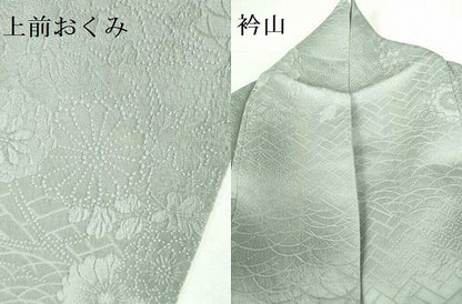 平和屋着物▽上質な色無地　単衣　草花地紋　千草色　正絹　逸品　DABH0209op