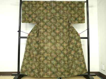平和屋着物▽上質な小紋　単衣　天井花丸文　正絹　逸品　DABH0210op