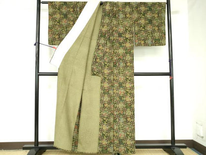平和屋着物▽上質な小紋　単衣　天井花丸文　正絹　逸品　DABH0210op