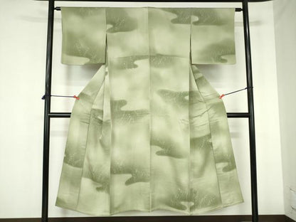 平和屋着物▽上質な小紋　単衣　草葉文　暈し染め　正絹　逸品　DABH0212op