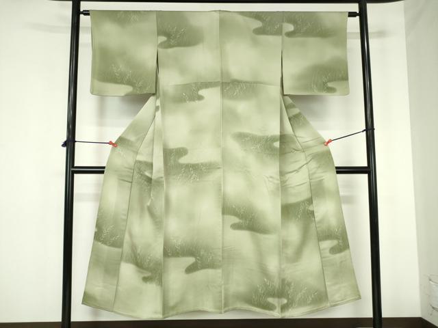 平和屋着物▽上質な小紋　単衣　草葉文　暈し染め　正絹　逸品　DABH0212op
