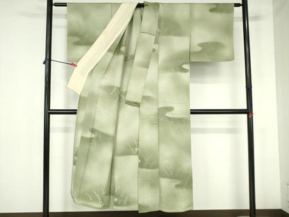 平和屋着物▽上質な小紋　単衣　草葉文　暈し染め　正絹　逸品　DABH0212op