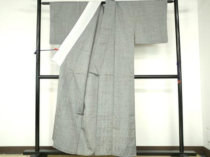 平和屋着物▽上質な紬　単衣　抽象間道　正絹　逸品　DABH0217op