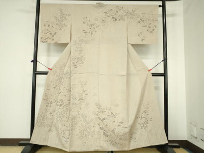 平和屋着物▽訪問着　単衣　手描き　草花　正絹　逸品　DABH0219op