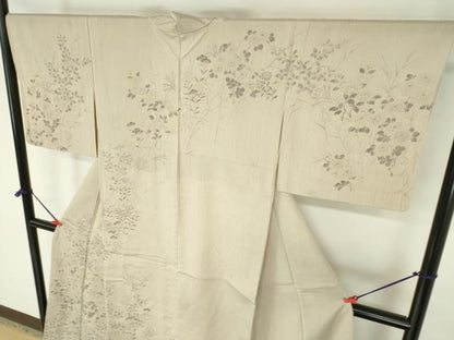 平和屋着物▽訪問着　単衣　手描き　草花　正絹　逸品　DABH0219op