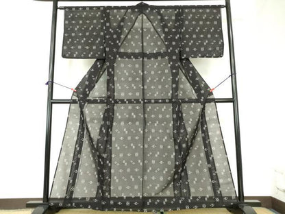 平和屋着物＊夏物　本場琉球絣　夏琉球　黒地　正絹　逸品　DABH0226op