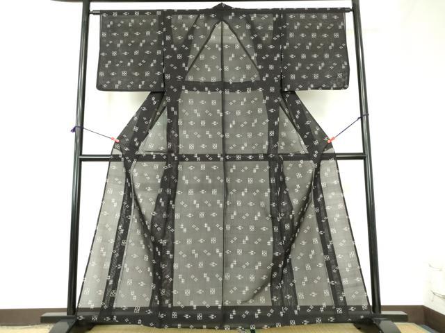 平和屋着物＊夏物　本場琉球絣　夏琉球　黒地　正絹　逸品　DABH0226op