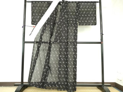 平和屋着物＊夏物　本場琉球絣　夏琉球　黒地　正絹　逸品　DABH0226op