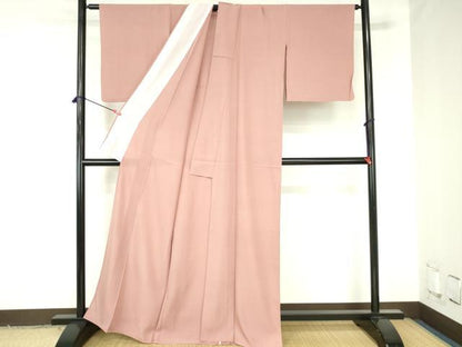 平和屋着物＊夏物　色無地　絽　紅梅色　正絹　逸品　DABH0227op