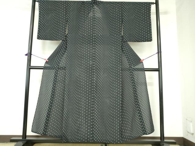 平和屋着物＊夏物　小紋　絽　ドット　黒地　正絹　逸品　DABH0228op