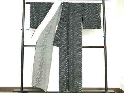平和屋着物＊夏物　小紋　絽　ドット　黒地　正絹　逸品　DABH0228op
