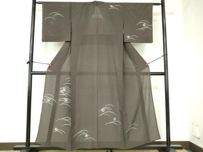 平和屋着物＊夏物　訪問着　絽　舞葉文　銀彩　正絹　逸品　DABH0229op