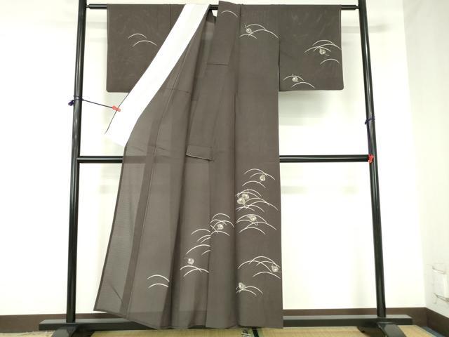 平和屋着物＊夏物　訪問着　絽　舞葉文　銀彩　正絹　逸品　DABH0229op
