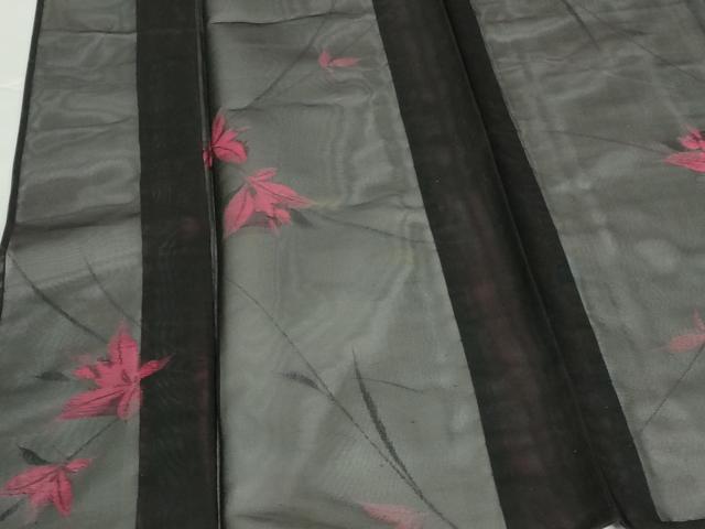 平和屋着物＊夏物　小紋　紗　舞花　黒地　正絹　逸品　未使用　DABH0243op