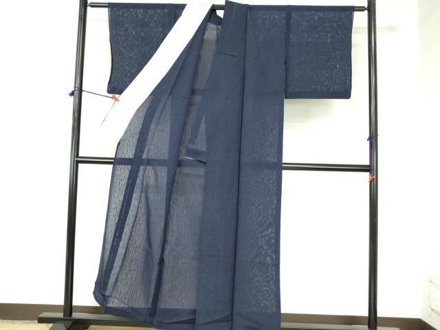 平和屋着物＊夏物　色無地　縞紋紗　濃藍色　正絹　逸品　DABH0244op