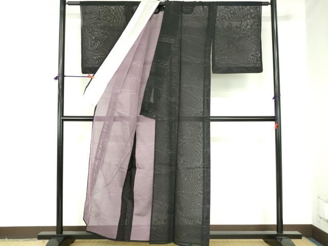 平和屋着物＊夏物　小紋　紗　露芝　黒地　正絹　逸品　DABH0245op