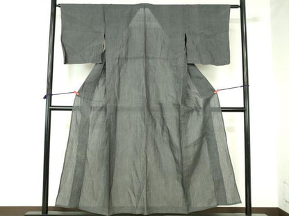 平和屋着物＊夏物　本場小千谷ちぢみ　灰色　麻　逸品　DABH0246op