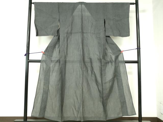 平和屋着物＊夏物　本場小千谷ちぢみ　灰色　麻　逸品　DABH0246op