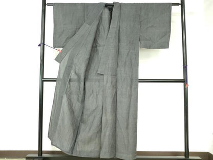 平和屋着物＊夏物　本場小千谷ちぢみ　灰色　麻　逸品　DABH0246op