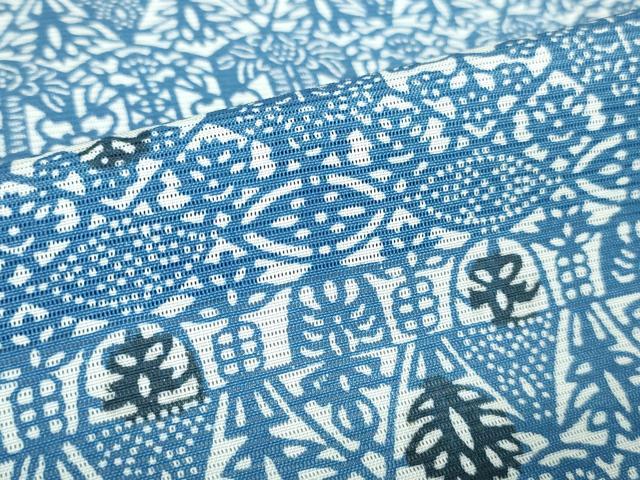 平和屋着物＊夏物　小紋　絽　藍　型染　抽象花文　正絹　逸品　DABH0253op