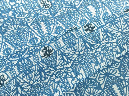 平和屋着物＊夏物　小紋　絽　藍　型染　抽象花文　正絹　逸品　DABH0253op