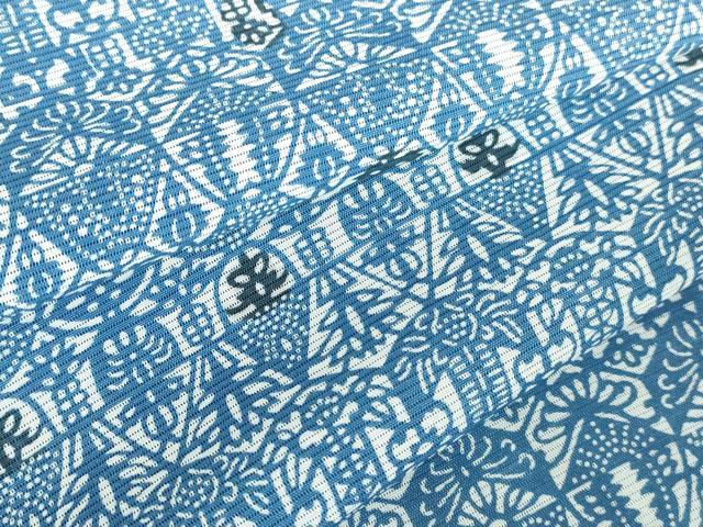 平和屋着物＊夏物　小紋　絽　藍　型染　抽象花文　正絹　逸品　DABH0253op