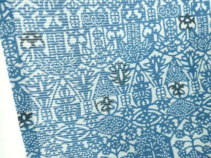 平和屋着物＊夏物　小紋　絽　藍　型染　抽象花文　正絹　逸品　DABH0253op
