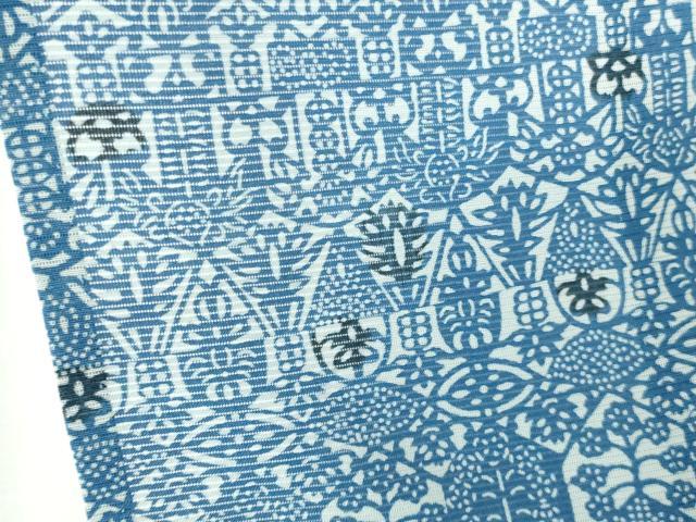 平和屋着物＊夏物　小紋　絽　藍　型染　抽象花文　正絹　逸品　DABH0253op