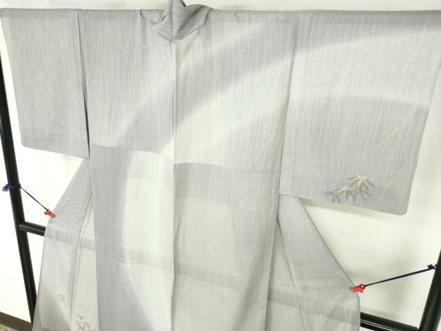 平和屋着物＊夏物　染色家　岸上純平　訪問着　紗　笹の葉文　伊と幸　暈し染め　銀彩　反端付き　正絹　逸品　DABH0257op