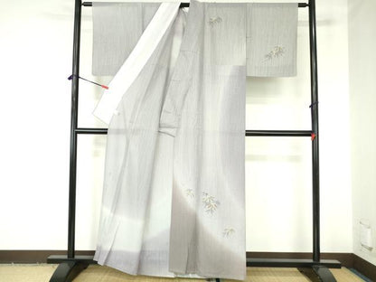 平和屋着物＊夏物　染色家　岸上純平　訪問着　紗　笹の葉文　伊と幸　暈し染め　銀彩　反端付き　正絹　逸品　DABH0257op