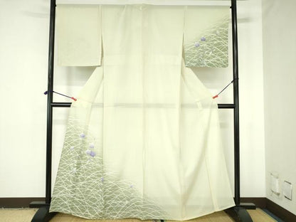 平和屋着物＊夏物　訪問着　絽　桔梗　暈し染め　銀彩　正絹　逸品　DABH0259op