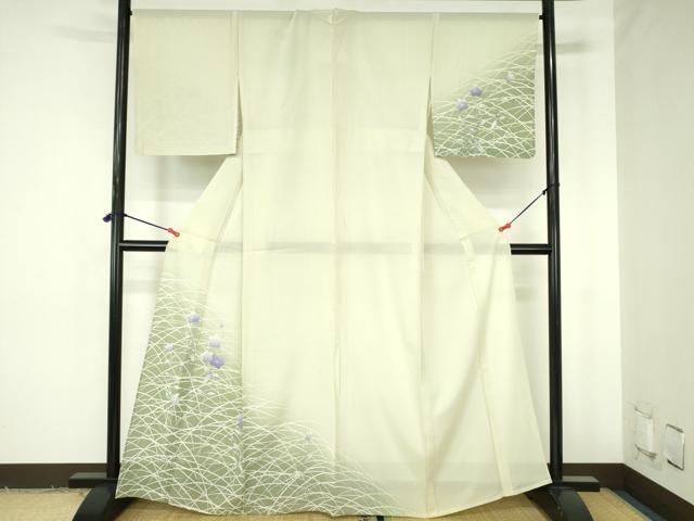 平和屋着物＊夏物　訪問着　絽　桔梗　暈し染め　銀彩　正絹　逸品　DABH0259op