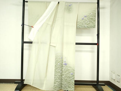 平和屋着物＊夏物　訪問着　絽　桔梗　暈し染め　銀彩　正絹　逸品　DABH0259op