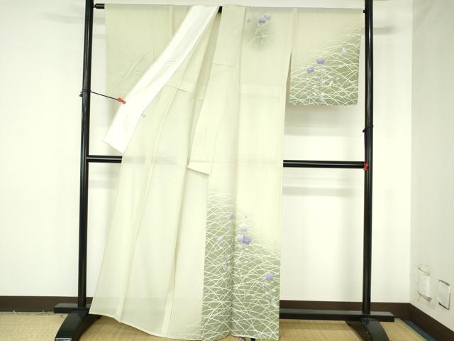平和屋着物＊夏物　訪問着　絽　桔梗　暈し染め　銀彩　正絹　逸品　DABH0259op