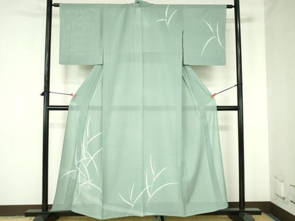 平和屋着物＊夏物　訪問着　絽　駒刺繍　草葉文　正絹　逸品　DABH0260op