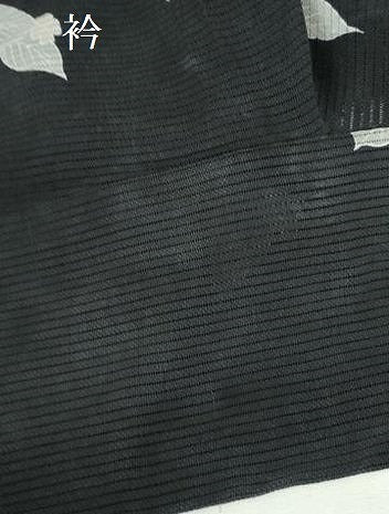 平和屋着物＊夏物　小紋　縦絽　紫陽花　アジサイ　黒地　正絹　逸品　DABH0262op