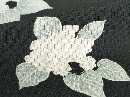 平和屋着物＊夏物　小紋　縦絽　紫陽花　アジサイ　黒地　正絹　逸品　DABH0262op