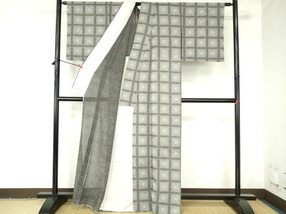 平和屋着物＊夏物　小紋　絽　格子　やまと誂製　正絹　逸品　DABH0263op
