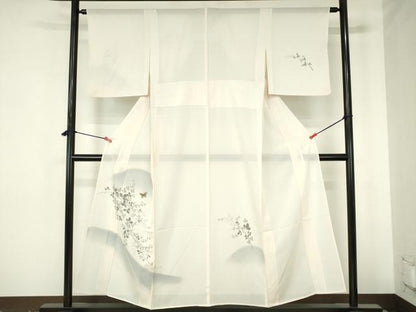 平和屋着物＊夏物　訪問着　絽　手描き　舞蝶花文　暈し染め　金彩　正絹　逸品　DABH0264op