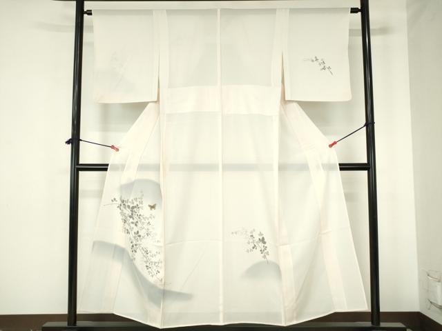 平和屋着物＊夏物　訪問着　絽　手描き　舞蝶花文　暈し染め　金彩　正絹　逸品　DABH0264op