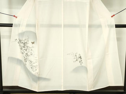 平和屋着物＊夏物　訪問着　絽　手描き　舞蝶花文　暈し染め　金彩　正絹　逸品　DABH0264op