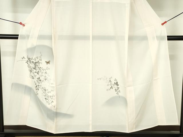 平和屋着物＊夏物　訪問着　絽　手描き　舞蝶花文　暈し染め　金彩　正絹　逸品　DABH0264op