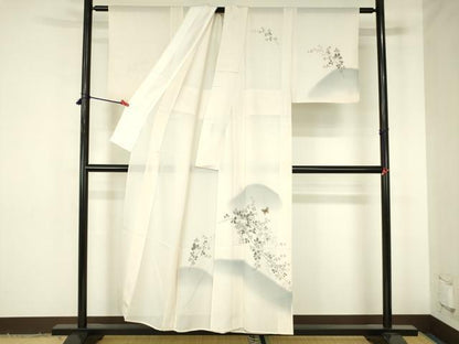 平和屋着物＊夏物　訪問着　絽　手描き　舞蝶花文　暈し染め　金彩　正絹　逸品　DABH0264op