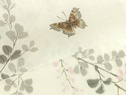 平和屋着物＊夏物　訪問着　絽　手描き　舞蝶花文　暈し染め　金彩　正絹　逸品　DABH0264op