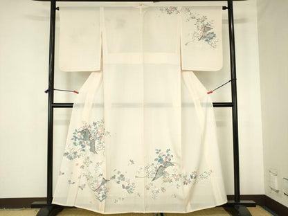 平和屋着物＊夏物　訪問着　絽　花蝶文　金銀彩　正絹　逸品　DABH0269op