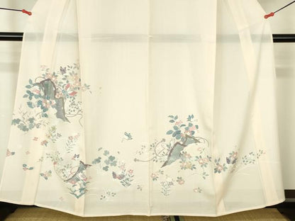 平和屋着物＊夏物　訪問着　絽　花蝶文　金銀彩　正絹　逸品　DABH0269op