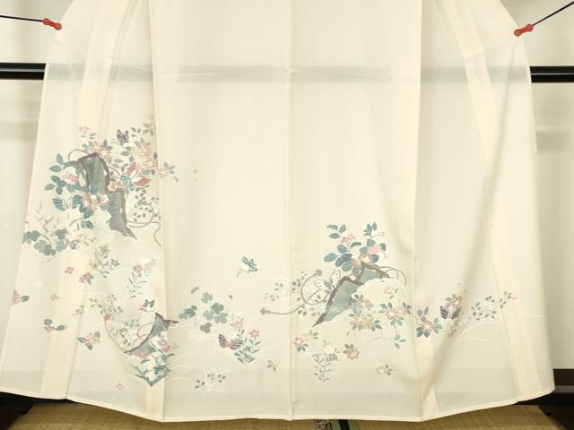 平和屋着物＊夏物　訪問着　絽　花蝶文　金銀彩　正絹　逸品　DABH0269op