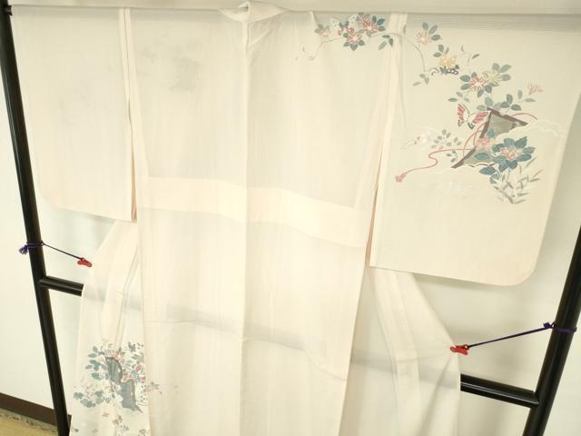 平和屋着物＊夏物　訪問着　絽　花蝶文　金銀彩　正絹　逸品　DABH0269op